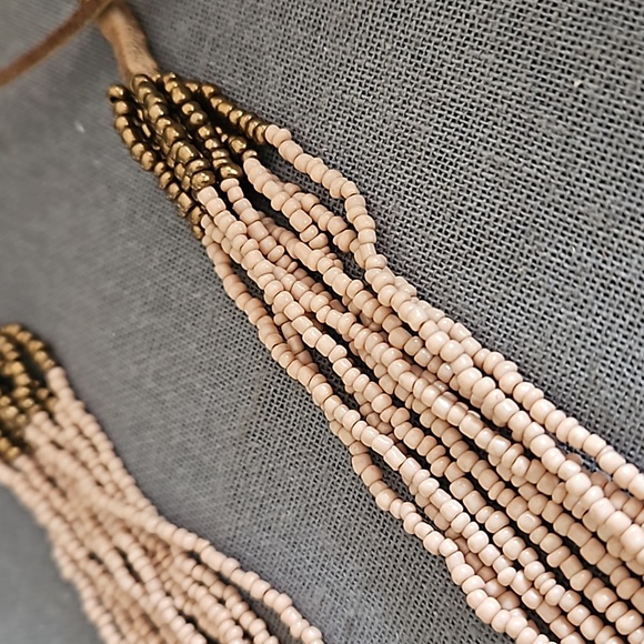 LOFT long necklace multi strand silver peach copper w leather boho - Picture 8 of 8